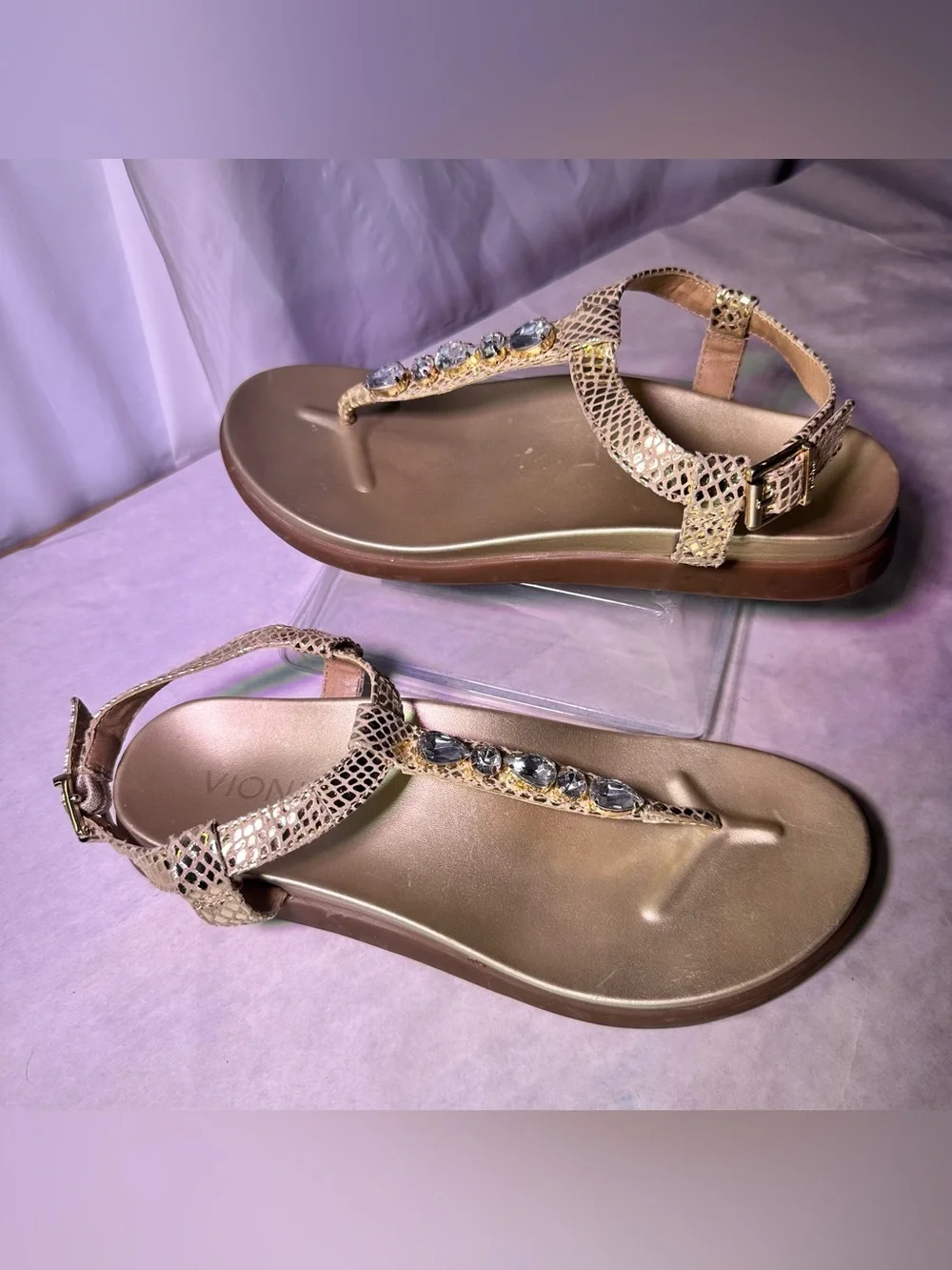 Vionic Gold Jeweled T-Strap Sandal